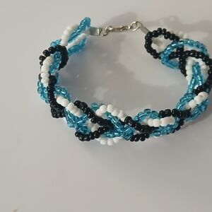 Elegant Beaded Bracelet - Blue, Black, and White